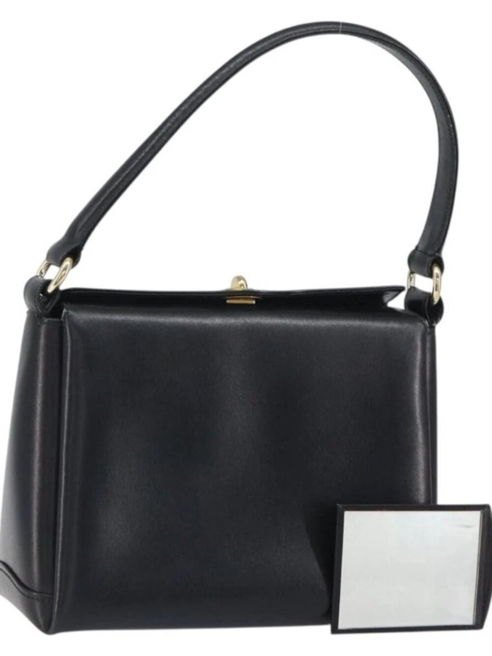 GUCCI Hand Bag Leather Black Gold Auth 168499
